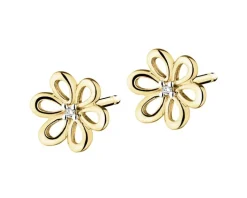 Online Apart Kolczyki z żółtego złota z diamentami - kwiaty - 0,01 ct - próba 375