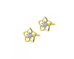 New Apart Kolczyki z żółtego złota z diamentami  - kwiaty - 0,006 ct - próba 375