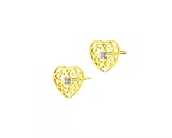 Online Apart Kolczyki z żółtego złota z diamentami - serca - 0,01 ct - próba 375