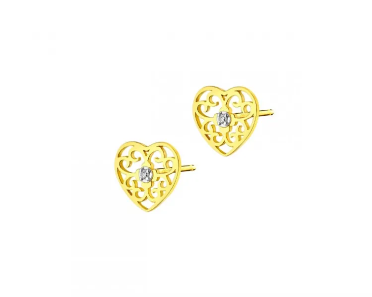 Online Apart Kolczyki z żółtego złota z diamentami - serca - 0,01 ct - próba 375