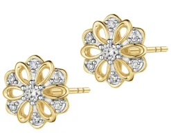 Outlet Apart Kolczyki z żółtego złota z diamentami - kwiaty - 0,10 ct - próba 585