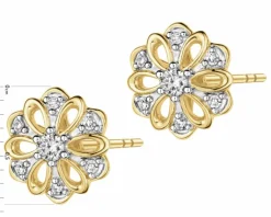 Outlet Apart Kolczyki z żółtego złota z diamentami - kwiaty - 0,10 ct - próba 585