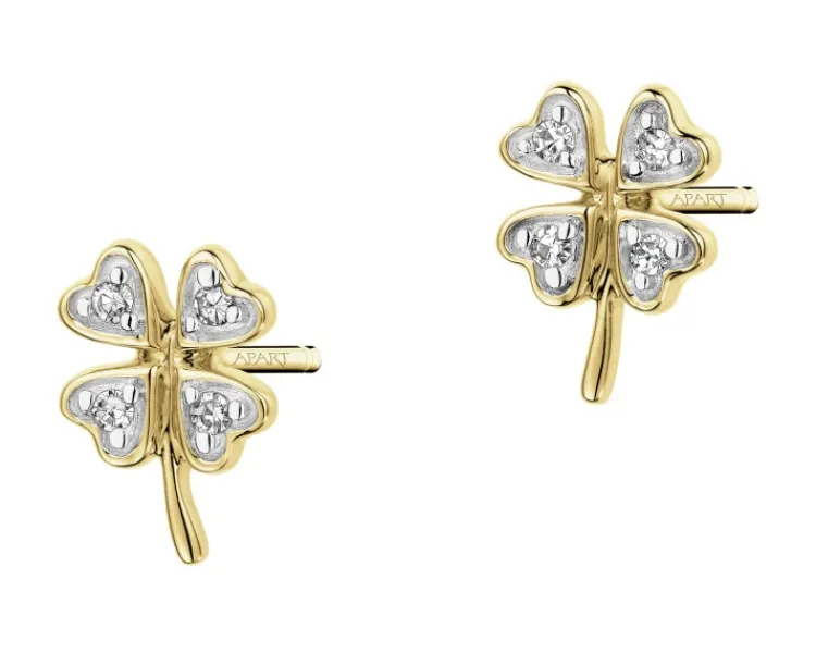 Hot Apart Kolczyki z żółtego złota z diamentami - koniczyny - 0,02 ct - próba 375