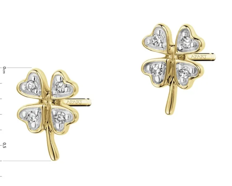 Hot Apart Kolczyki z żółtego złota z diamentami - koniczyny - 0,02 ct - próba 375