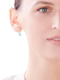 Apart Kolczyki z żółtego złota z diamentami i topazem - róże, liście - próba 375< Kolczyki Z Diamentami