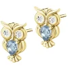 Clearance Apart Kolczyki z żółtego złota z diamentami i topazami London Blue - sowy - próba 375