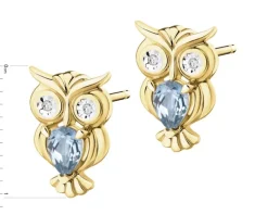Clearance Apart Kolczyki z żółtego złota z diamentami i topazami London Blue - sowy - próba 375
