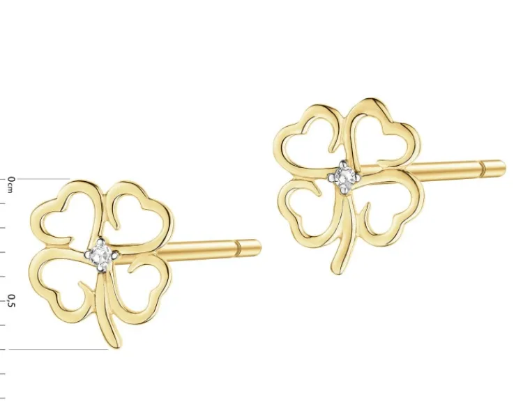 Sale Apart Kolczyki z żółtego złota z diamentami - koniczyny - 0,008 ct - próba 375