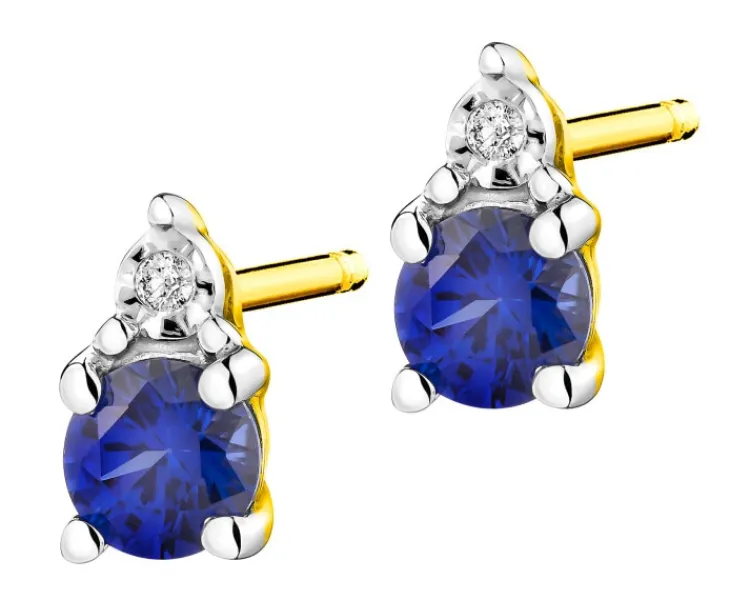 Apart Kolczyki z żółtego złota z diamentami i szafirami syntetycznymi - próba 375< Kolczyki Z Diamentami