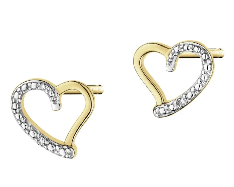 Sale Apart Kolczyki z żółtego złota z diamentami - serca - 0,005 ct - próba 375