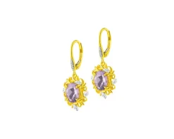 Outlet Apart Kolczyki z żółtego złota z diamentami i ametystami - liście - próba 585