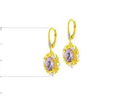 Outlet Apart Kolczyki z żółtego złota z diamentami i ametystami - liście - próba 585