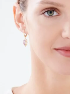 Outlet Apart Kolczyki z żółtego złota z diamentami i ametystami - liście - próba 585