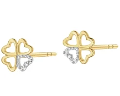 Apart Kolczyki z żółtego złota z diamentami - koniczyny, serca - 0,004 ct - próba 375< Kolczyki Z Diamentami