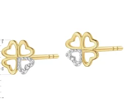 Apart Kolczyki z żółtego złota z diamentami - koniczyny, serca - 0,004 ct - próba 375< Kolczyki Z Diamentami