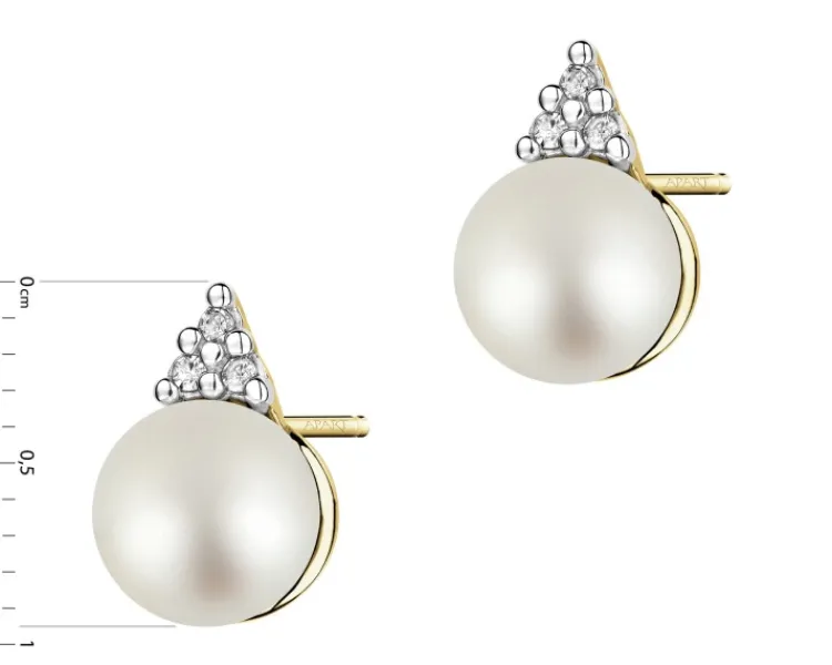 Outlet Apart Kolczyki z żółtego złota z diamentami i perłami - próba 585
