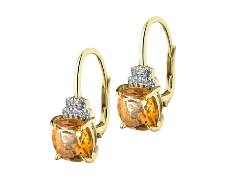 Outlet Apart Kolczyki z żółtego złota z diamentami i cytrynami - próba 585