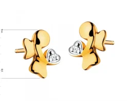 Discount Apart Kolczyki z żółtego złota z diamentami - aniołki, serca - 0,006 ct - próba 585