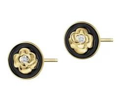 Best Apart Kolczyki z żółtego złota z diamentami i emalią - kwiaty - 0,008 ct - próba 375