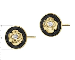 Best Apart Kolczyki z żółtego złota z diamentami i emalią - kwiaty - 0,008 ct - próba 375