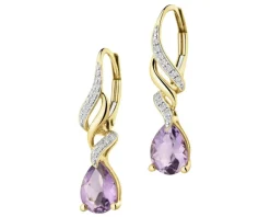Discount Apart Kolczyki z żółtego złota z diamentami i ametystami - próba 585