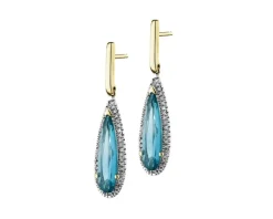Apart Kolczyki z żółtego złota z diamentami i topazami London Blue - próba 585< Kolczyki Z Diamentami