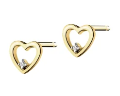New Apart Kolczyki z żółtego złota z diamentami - serca - 0,008 ct - próba 375