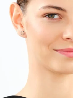 Best Apart Kolczyki z żółtego złota z diamentami i szafirami syntetycznymi - rozety - próba 375