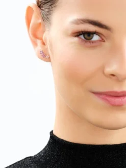 Online Apart Kolczyki z żółtego złota z diamentami i kamieniami ozdobnymi - kwiaty - próba 375