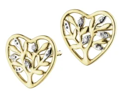 Clearance Apart Kolczyki z żółtego złota z diamentami - serca, drzewka - 0,01 ct - próba 375