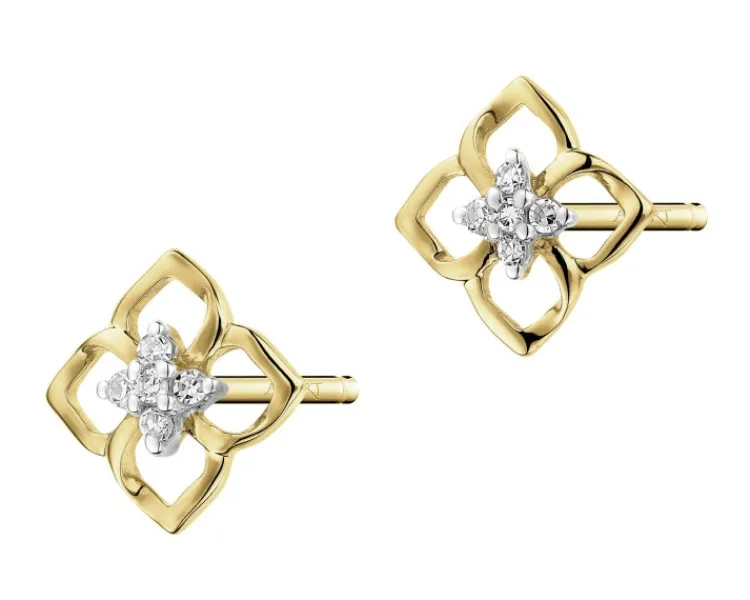 Sale Apart Kolczyki z żółtego złota z diamentami - kwiatki - 0,03 ct - próba 375