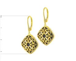 Discount Apart Kolczyki z żółtego złota z diamentami i onyksami - próba 585