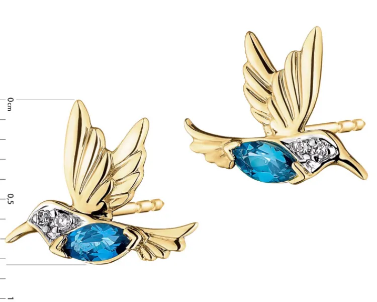 Online Apart Kolczyki z żółtego złota z diamentami i topazami London Blue - kolibry - próba 585