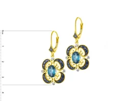 Outlet Apart Kolczyki z żółtego złota z diamentami, szafirami i topazami London Blue - próba 585