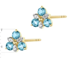 Sale Apart Kolczyki z żółtego złota z diamentami i topazami London Blue - próba 375