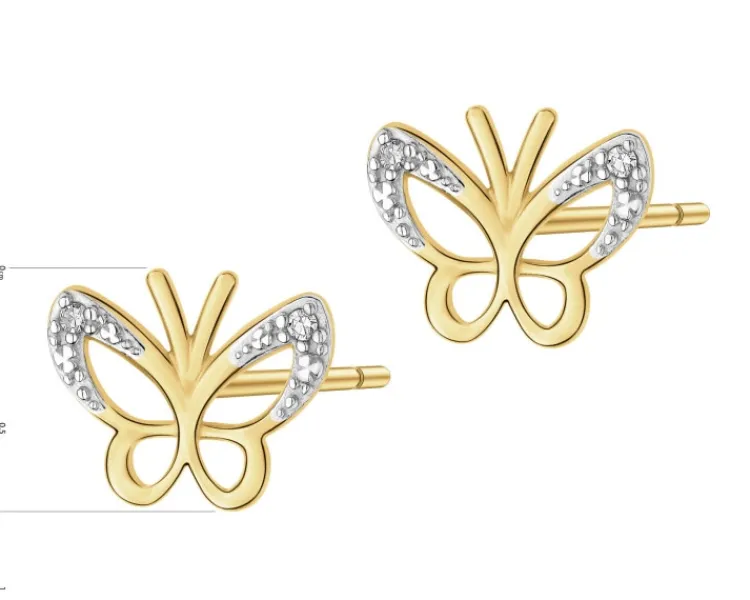 Discount Apart Kolczyki z żółtego złota z diamentami - motyle - 0,01 ct - próba 585