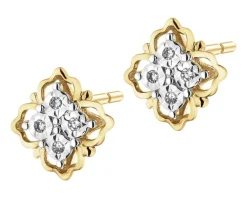 Outlet Apart Kolczyki z żółtego złota z diamentami - kwiaty - 0,03 ct - próba 375