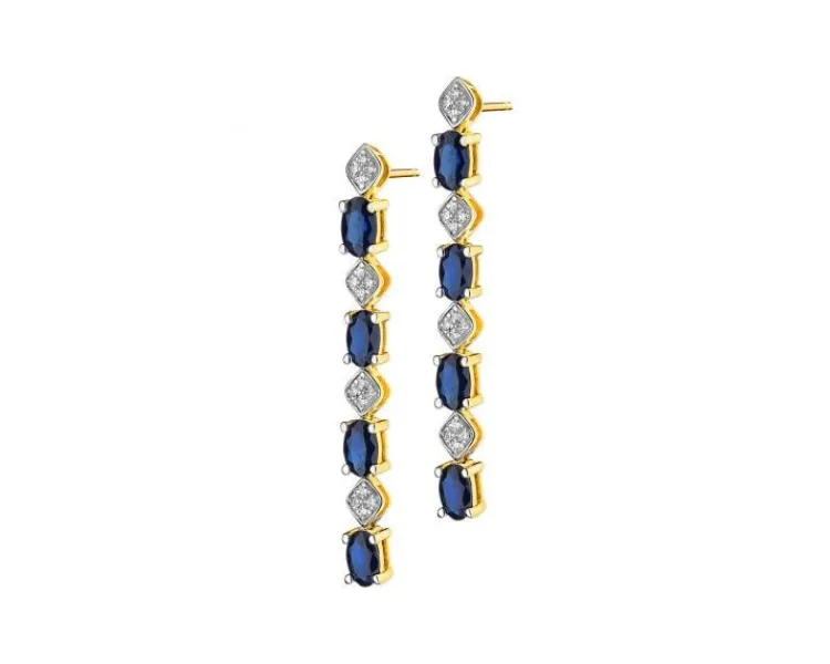 New Apart Kolczyki z żółtego złota z diamentami i szafirami - próba 585