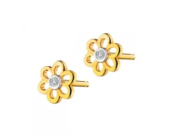 Best Apart Kolczyki z żółtego złota z diamentami - kwiaty - 0,008 ct - próba 585