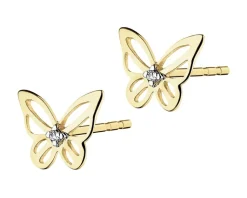 New Apart Kolczyki z żółtego złota z diamentami - motyle - 0,005 ct - próba 375