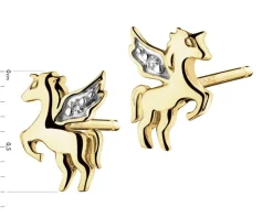 New Apart Kolczyki z żółtego złota z diamentami - jednorożce - 0,006 ct - próba 375