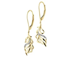 Online Apart Kolczyki z żółtego złota z diamentami - piórka - 0,03 ct - próba 375