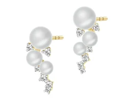 Outlet Apart Kolczyki z żółtego złota z diamentami i perłami - próba 585
