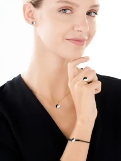 Apart Kolczyki z żółtego złota z diamentami i emalią - yin yang - 0,01 ct - próba 375< Kolczyki Z Diamentami