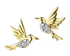 Outlet Apart Kolczyki z żółtego złota z diamentami - kolibry - 0,02 ct - próba 375