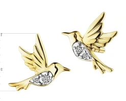 Outlet Apart Kolczyki z żółtego złota z diamentami - kolibry - 0,02 ct - próba 375