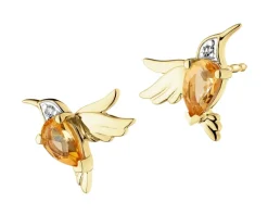 Sale Apart Kolczyki z żółtego złota z diamentami i cytrynami - kolibry - próba 585