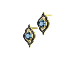 New Apart Kolczyki z żółtego złota z diamentami i topazami London Blue - próba 585