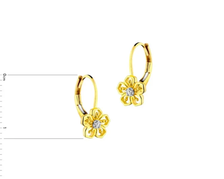 New Apart Kolczyki z żółtego złota z diamentami - kwiaty - 0,01 ct - próba 375