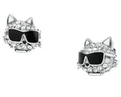 Clearance Karl Lagerfeld Kolczyki ze stali szlachetnej z cyrkoniami i emalią - kot,